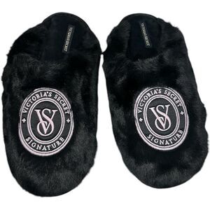 Victoria's Secret Closed Toe Faux Fur Slipper Color Black New Sz S VS Slipper